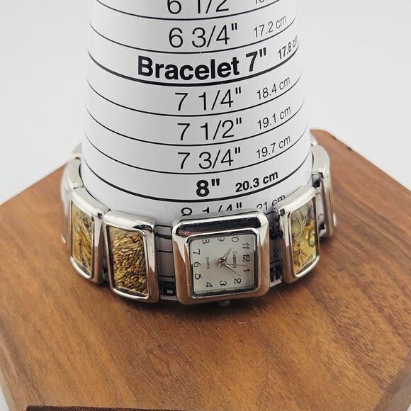 Gramercy Women's Bold Link Stretch Bracelet Watch Iridescent MOP Inlay Artsy - Picture 7 of 7